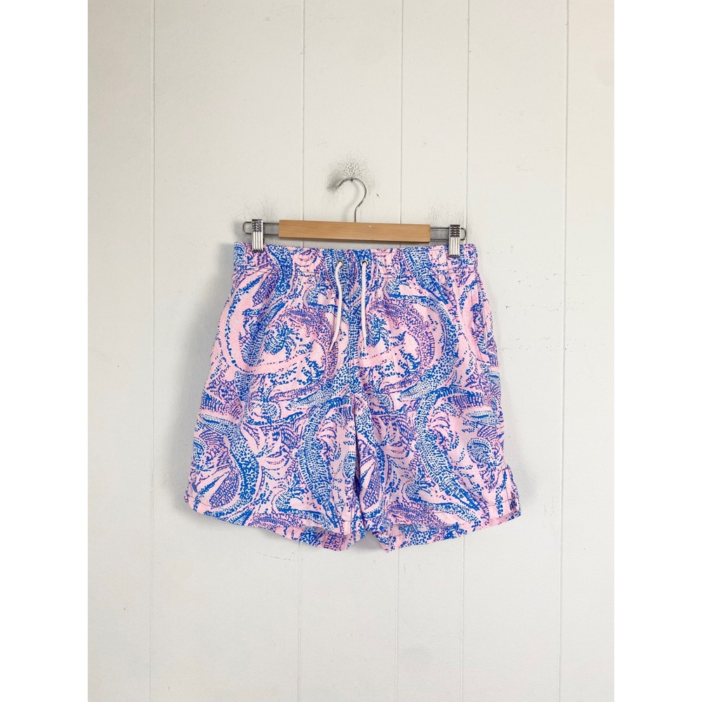 Lilly Pulitzer Mens Size Small Capri Trunk Swim Shorts Pink Blue Alligator Print
